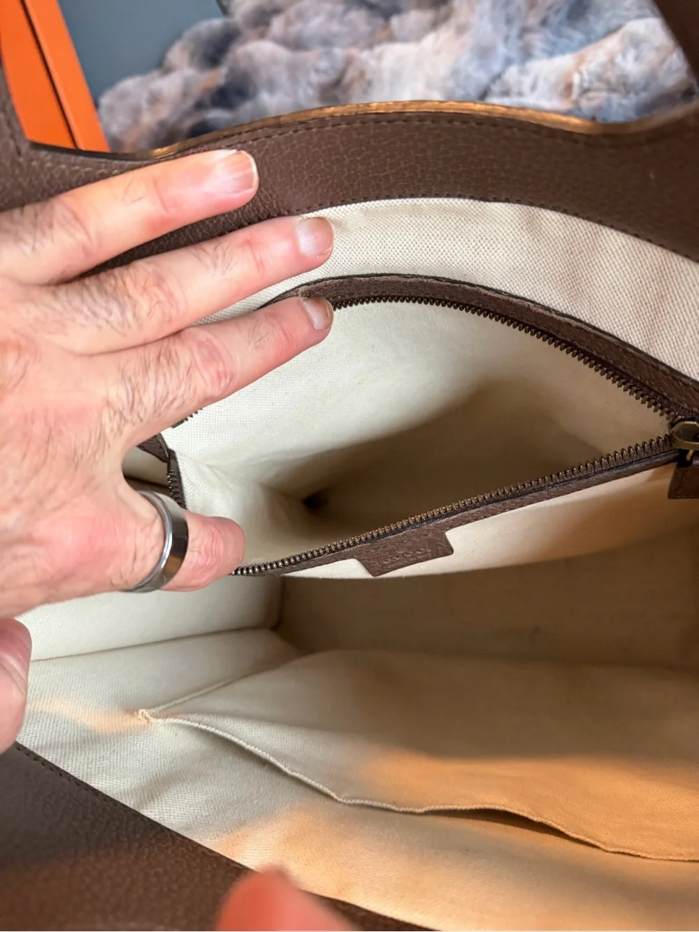 Gucci Brown Monogram tote Bag with Green & Red Web